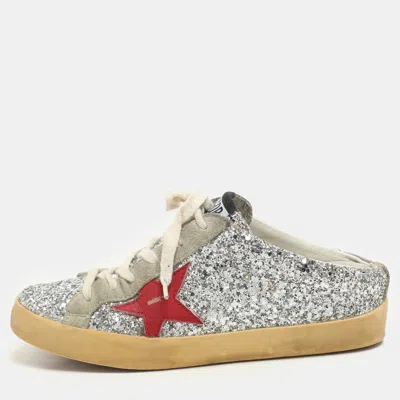 Pre-owned Golden Goose Silver Glitter And Suede Superstar Mule Sneakers Size 36