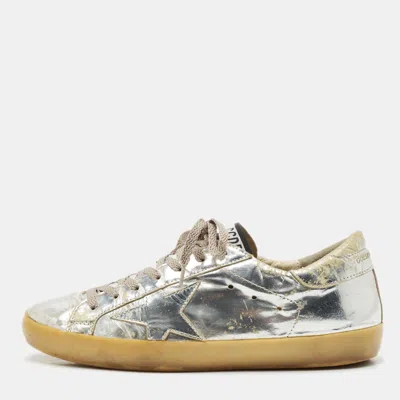 Pre-owned Golden Goose Silver Leather Superstar Low Top Trainers Size 39