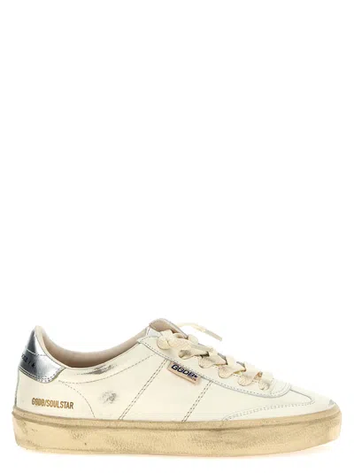 Golden Goose Soul Star Distressed Leather Sneakers With Glittered Heel Tab Shoes In White