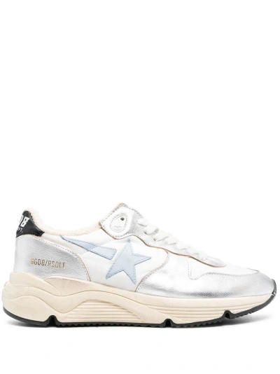 Golden Goose Silver-tone Running Sole Sneakers In White