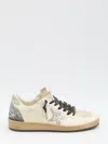 Golden Goose Silver/white Ballstar Sneaker With Glitter In White