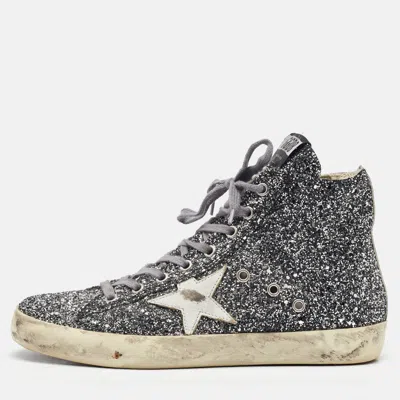 Golden Goose Silver/white Glitter And Leather High Top Francy Sneakers In Black