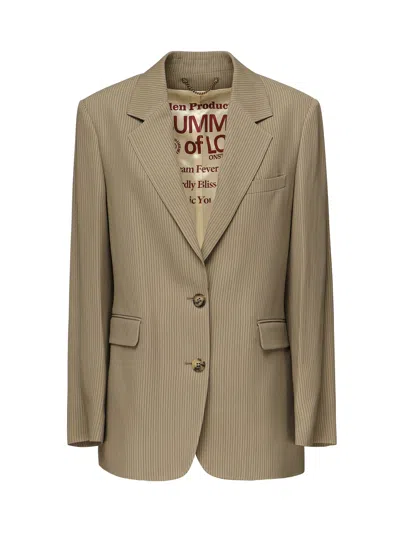 Golden Goose Single Breasted Beige Oversized Blazer In Brown