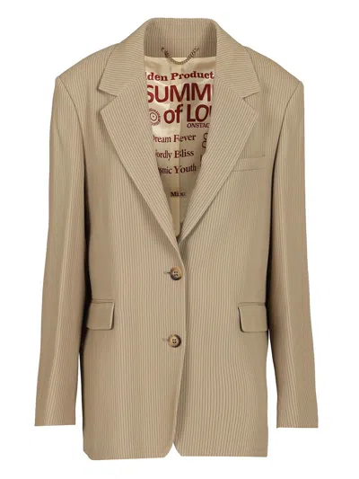 Golden Goose Single-breasted Pinstriped Jacket Jackets Beige