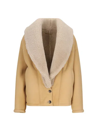 Golden Goose Women's Sheepskin Jacket With A Wide Shearling Shawl Collar In Beige