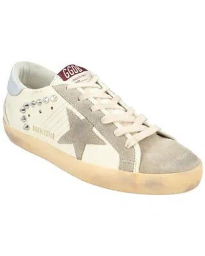 Pre-owned Golden Goose Size 17.5 -  Super-star Low Studded - Beige Taupe Silver W In White