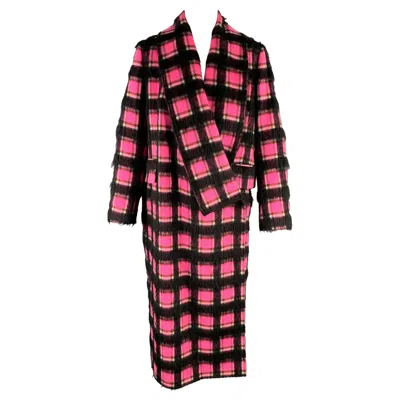 Pre-owned Golden Goose Size S Pink Black White Wool Blend Plaid Shawl Lapel Coat