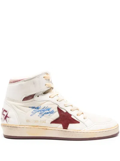 Golden Goose Sky Star Logo-embellished Leather Sneakers In White/red