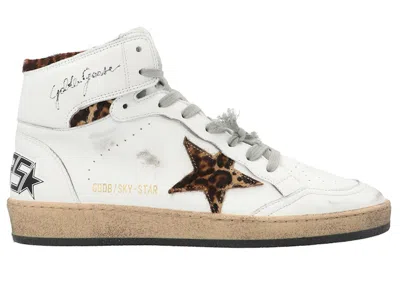 Pre-owned Golden Goose Skystar Pard (women's) Sneakers In White/leo