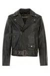 Golden Goose Black Biker Jacket With Notched Revers And Leopard Lining