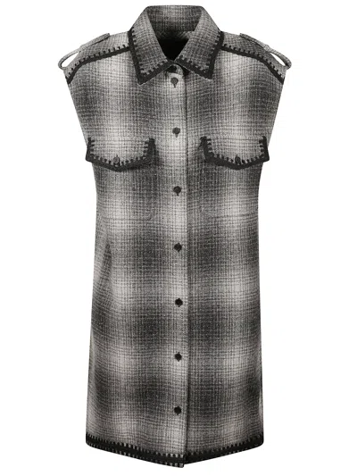 Golden Goose Sleeveless Checkered Design Mini Shirt Dress In Black