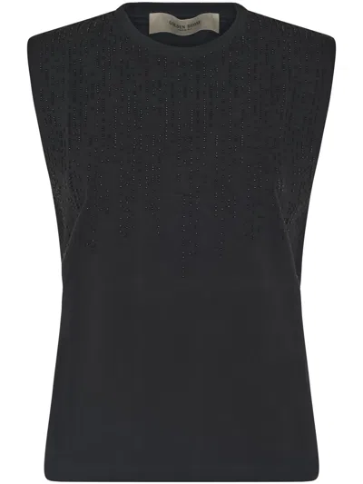 Golden Goose Sleeveless Slim-fit Top With Beaded Embroidery In Black