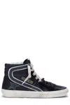 Golden Goose Slide Classic Glitter Upper Suede Toe Leather Star In Black