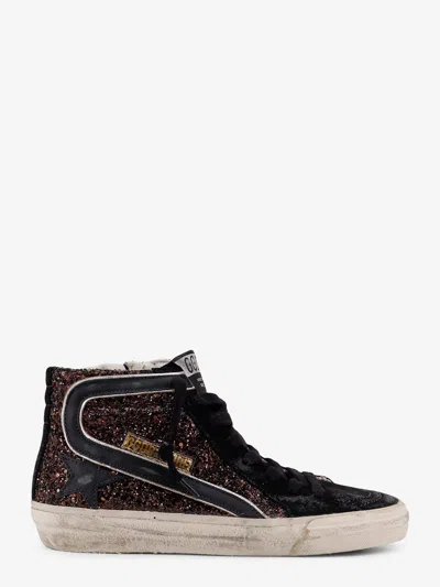 Golden Goose Slide Classic Suede High-top Sneakers With Glitter Inserts In Black