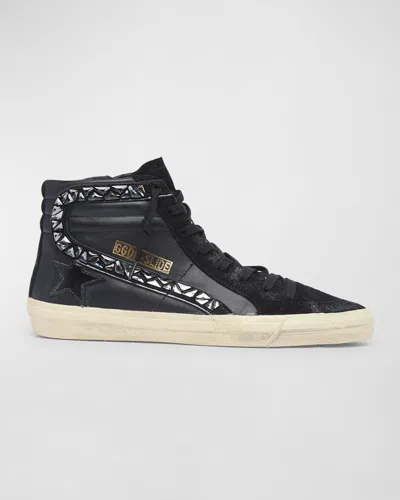 Golden Goose Slide Crystal Suede & Leather Trainers In Black