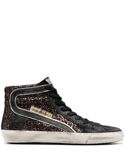 Golden Goose High-top Sneakers With Glittery Silk In Black
