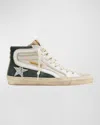 Golden Goose Slide High-top Glitter Leather Sneakers In Marble Cream