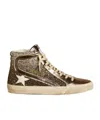 Golden Goose Slide In Black And Silver Glitter With Leather Star And Metallic Flash