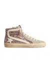 Golden Goose Slide In Lilac Glitter With White Leather Star And Flash