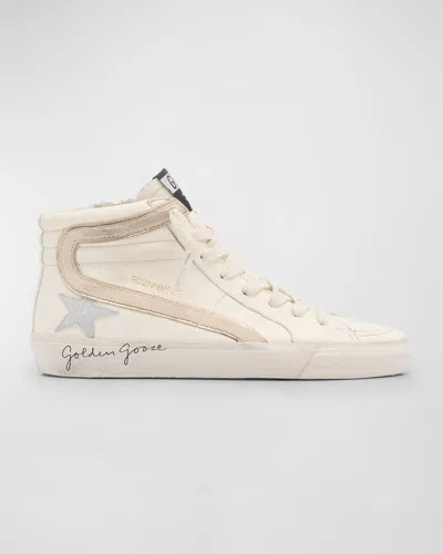 Golden Goose Slide Leather Glitter Mid-top Sneakers In Multi