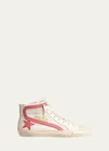 Golden Goose Slide Leather Mesh Mid-top Sneakers In Whiteicered
