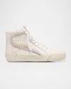 Golden Goose Slide Mid-top Glitter Pearly-stud Sneakers In Optic Whitesilver