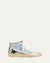 Golden Goose Slide Mid-top Glitter Leather Sneakers In Blue