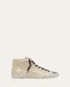 Golden Goose Slide Mid-top Glitter Suede Sneakers In Beige Multicolor Platinum Silver