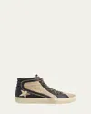 Golden Goose Slide Mid-top Mixed Leather Sneakers In Beige/black/nougat/g