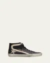 Golden Goose Slide Mid-top Pearly Stud Leather Sneakers In Black