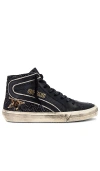 Golden Goose Black And Shiny Leather Sneakers For Women In Black  Gold  & Beige Brown Leo