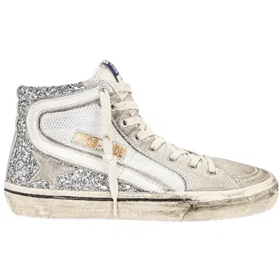 Golden Goose Slide Silver Glitter Women's Sneakers In Gray