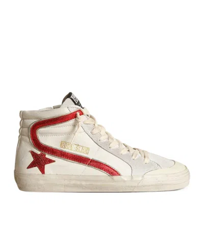 Golden Goose Slide With A Red Laminated Leather Star And Flash In Neutral
