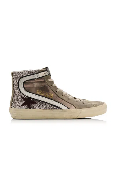 Golden Goose Slider Leather Sneakers In Silver