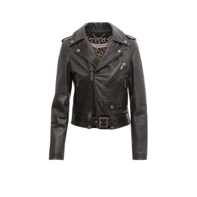 Golden Goose Slim Fit Destiny Lived-in Effect Leather Biker In Black