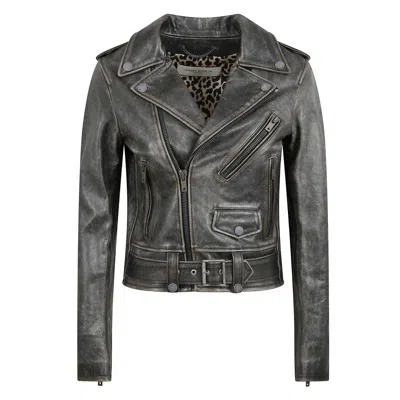 GOLDEN GOOSE SLIM FIT DISTRESSED LEATHER JACKET