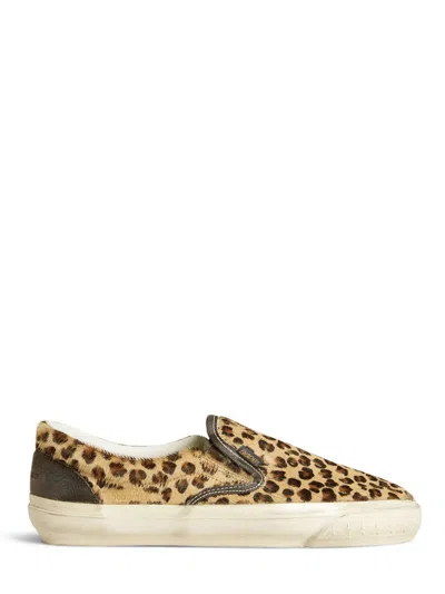Golden Goose Slip-on Sneakers With Distinctive Leopard Print Design In Brown