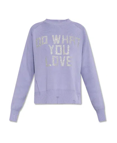 Golden Goose Slogan-print Crew Neck Sweatshirt In Blue