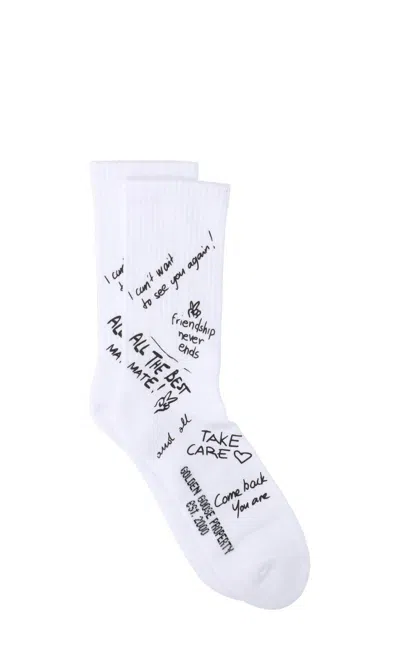 Golden Goose Slogan Printed Stretched Socks In White