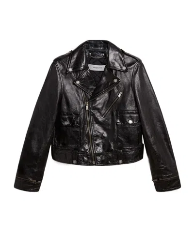 Golden Goose Smooth Leather Motorcycle Jacket In Black