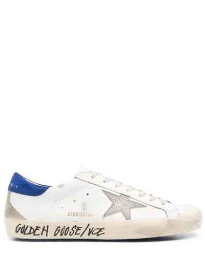 Golden Goose Sneaker Super-star Con Talloncino Blu In White