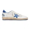 Golden Goose Ball Star Sneakers In White Nappa Leather With Light Blue Laminated Leather Star And Heel Tab In White
