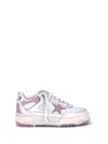 Golden Goose Forty2 Distressed Finish Leather And Fabric Sneakers With Pink Star
