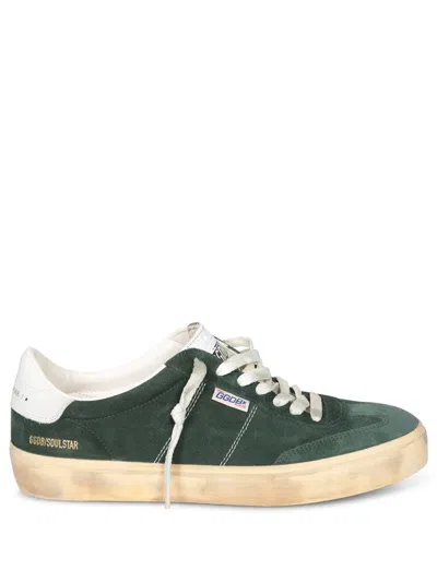 Golden Goose Soul-star Distressed Leather-trimmed Suede Sneakers In Green