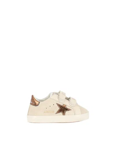 Golden Goose Sneakers Baby School Suede Upper Toe And Strap Laminated In Neutral
