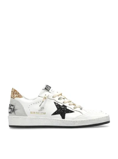 GOLDEN GOOSE BALL-STAR SNEAKERS IN LEATHER AND GLITTER