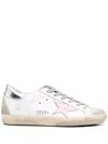 GOLDEN GOOSE GOLDEN GOOSE WHITE SUPER-STAR SNEAKERS IN CALF LEATHER WITH SILVER HEEL