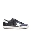 Golden Goose 'super-star' Black Low Top Sneakers With Logo Patch And Suede Details In Leather Man In Black