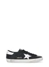 Golden Goose 'super-star' Black Low Top Sneakers With Logo Patch And Suede Details In Leather Man In Black