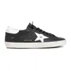 Golden Goose 'super-star' Black Low Top Sneakers With Logo Patch And Suede Details In Leather Man In Black